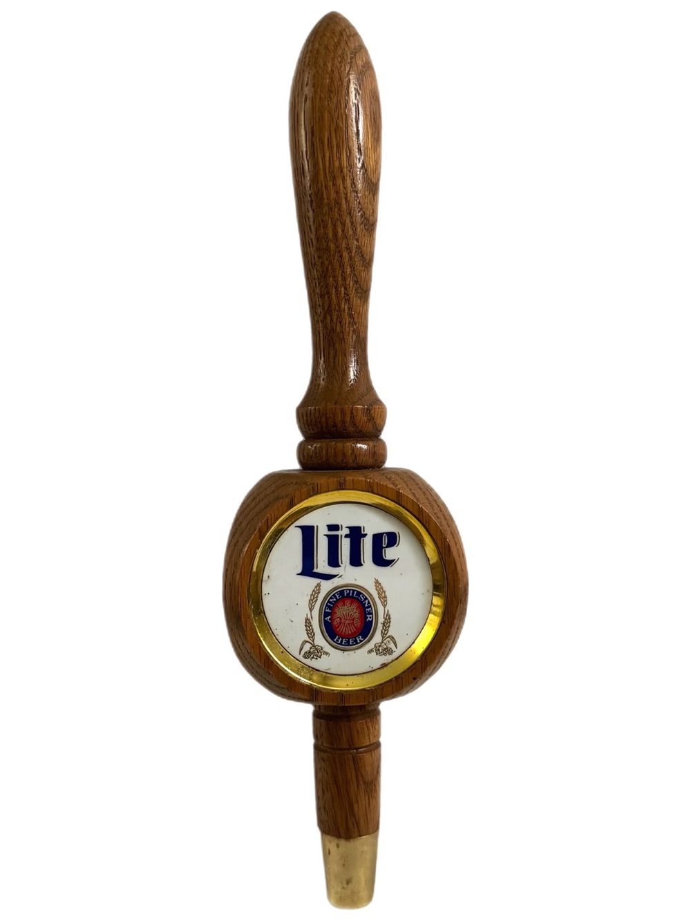 Vintage Miller Lite Beer Tap Handle Wood Brass Pilsner Bar Pub Decor Man Cave